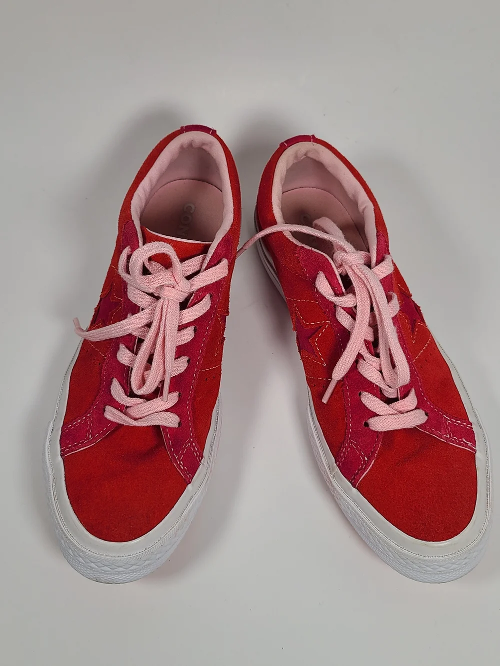 Converse Pink & Red Low-Top Suede Leather Sneakers Size 38.5 EU